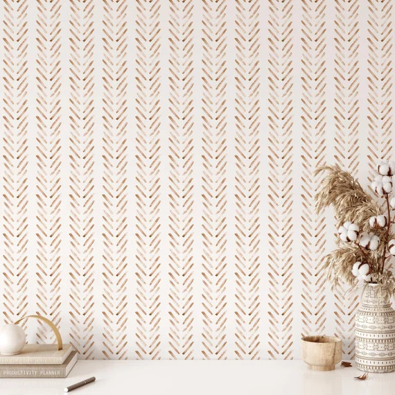 Boho Herringbone Terracotta Wallpaper A131 Abstract Removable and Repositionable Peel and Stick o... | Etsy (US)