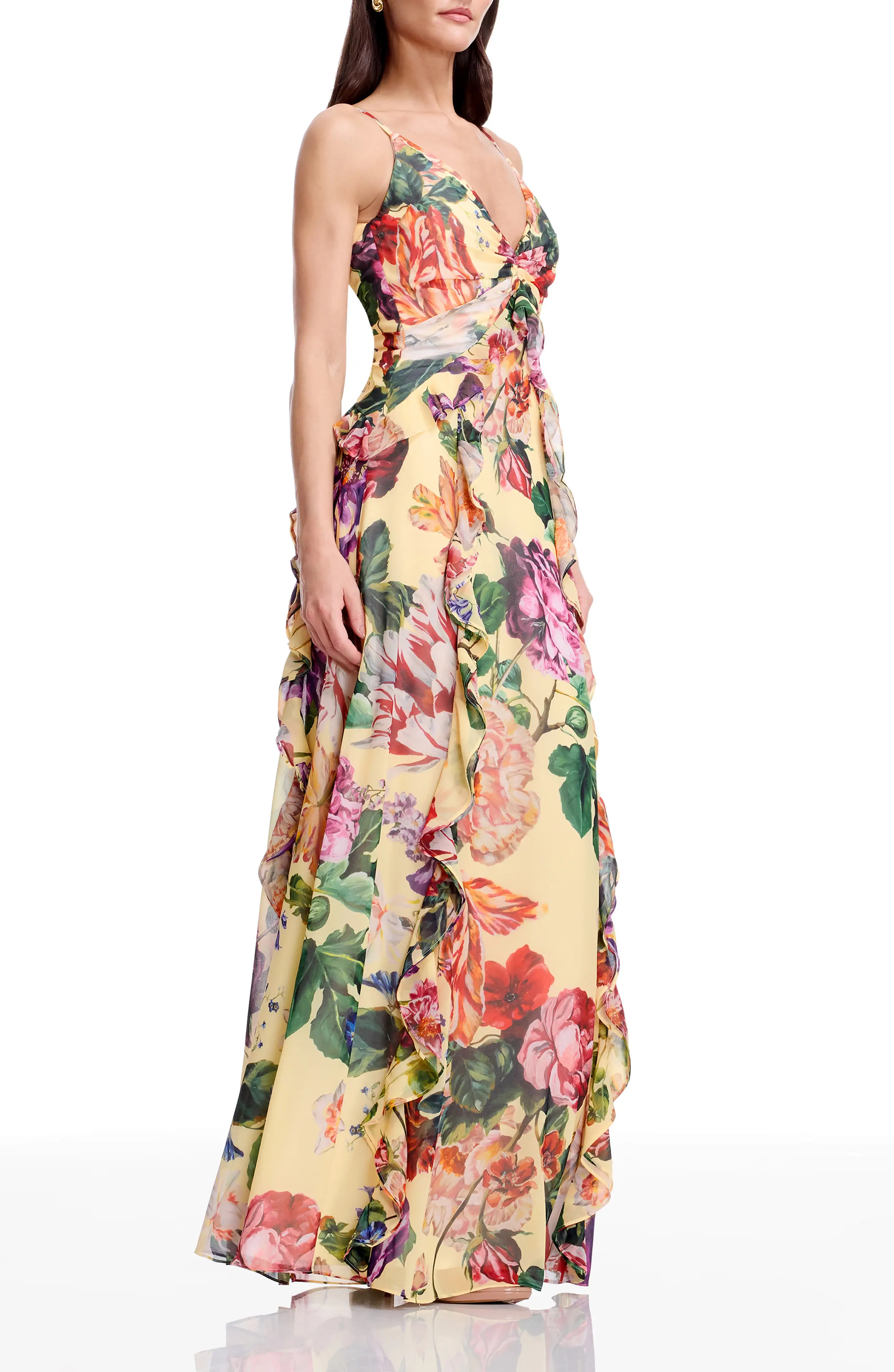 Dress the Population Jayden Floral Ruffle A-Line Gown (Women) | Nordstrom | Nordstrom