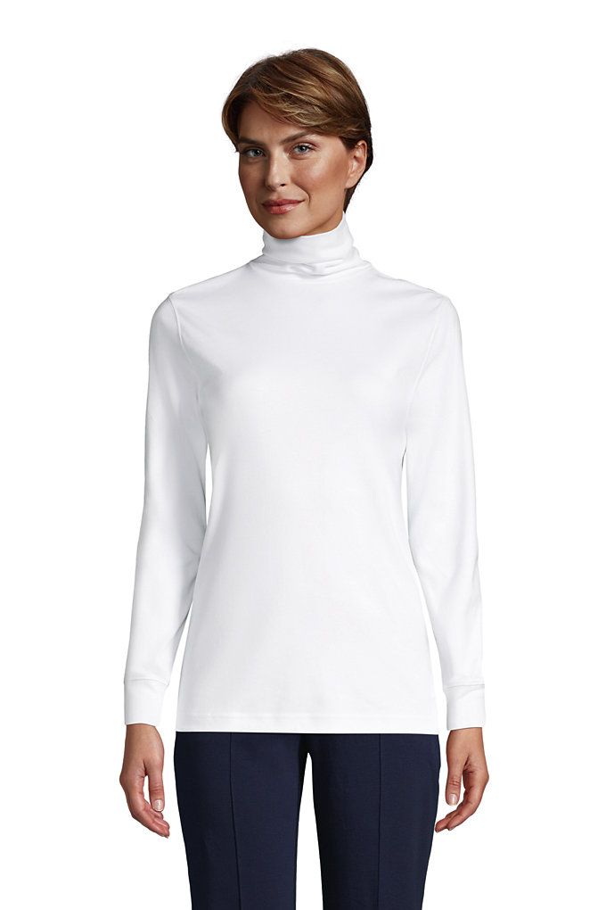 Women's Relaxed Seamless Cotton White Turtleneck - Lands' End - White - M | Lands' End (US)