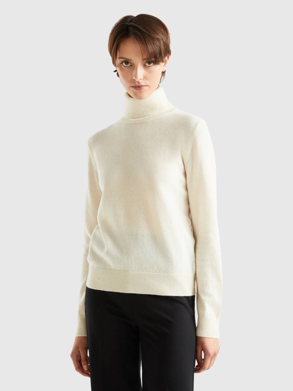 Cremeweißer Rollkragenpullover aus reinem Cashmere - Cremeweiss | Benetton | Benetton (EU)