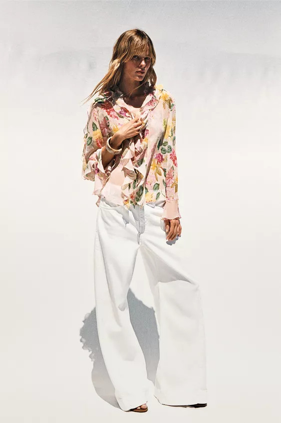 FLORAL PRINT RUFFLE SHIRT | Zara UK