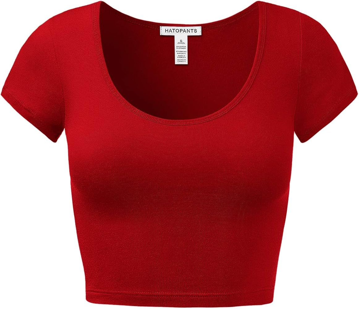 Women's Cotton Basic Scoop Neck Crop Tops Short Sleeve Tops | Amazon (US)
