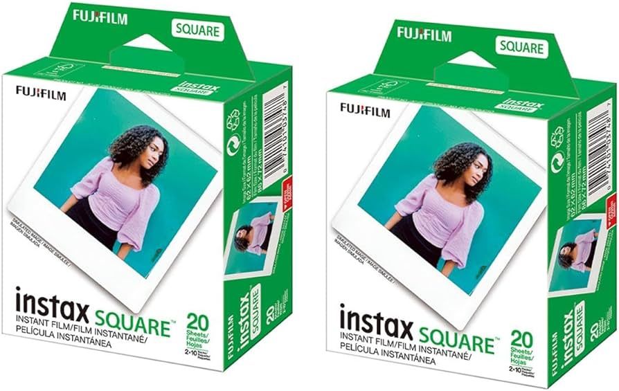 Fujifilm 2 Pack instax Square Instant Color Film, Twin Pack - 20 Exposures (40 Total), White Fram... | Amazon (US)