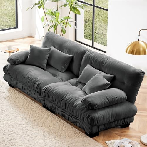 94.4" Loveseat Sofa, Chenille Comfy Cloud Couch with 2 Lumbar Pillows and 2 Throw Pillows, Oversized 2 Seater Sofa Love Seat Couches for Living Room (Gray, 2 Seat) | Amazon (US)