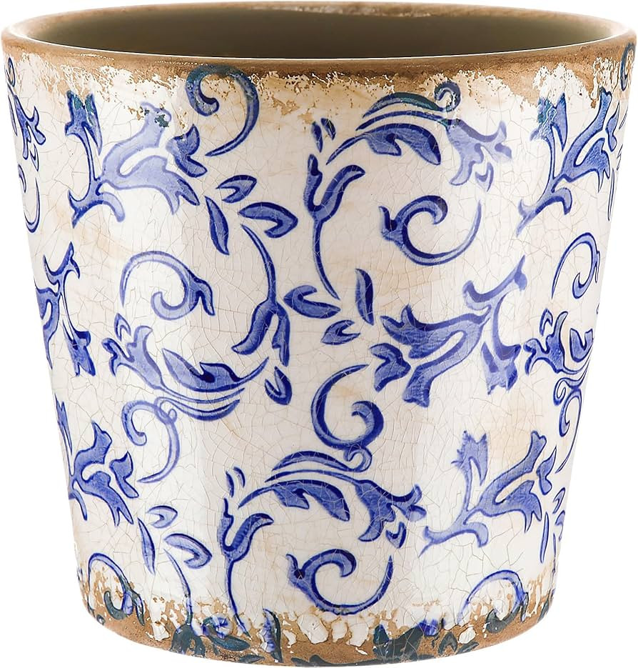 Farmhouse Ceramic Planter 5.5 Inch Large Plants Pot Crack White Blue Flowers Plant Pots with Drai... | Amazon (US)