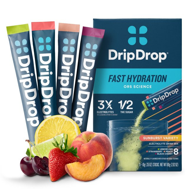 DripDrop Sunburst Variety Electrolyte Powder Drink Mix, Lemon Lime, Strawberry, Peach, Black Cher... | Walmart (US)