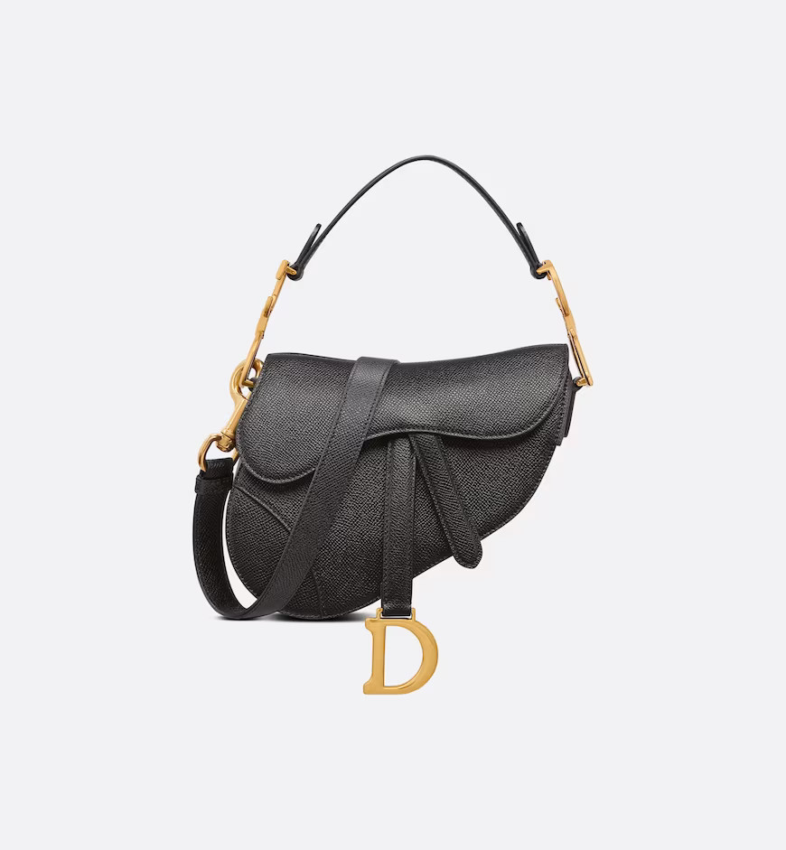 Mini Saddle Bag with Strap Black Grained Calfskin | DIOR | Dior Couture