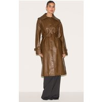 Chocolate Mid Length Faux Leather Trench Coat | PrettyLittleThing US