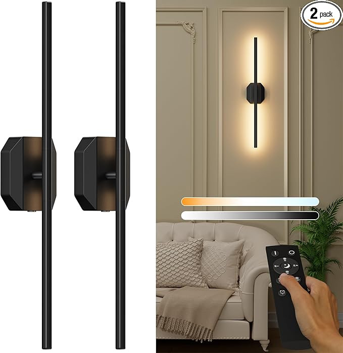Battery Operated Wall Sconce Set of Two,Wireless Wall Sconces USB Rechargeable Wall Lights with R... | Amazon (US)