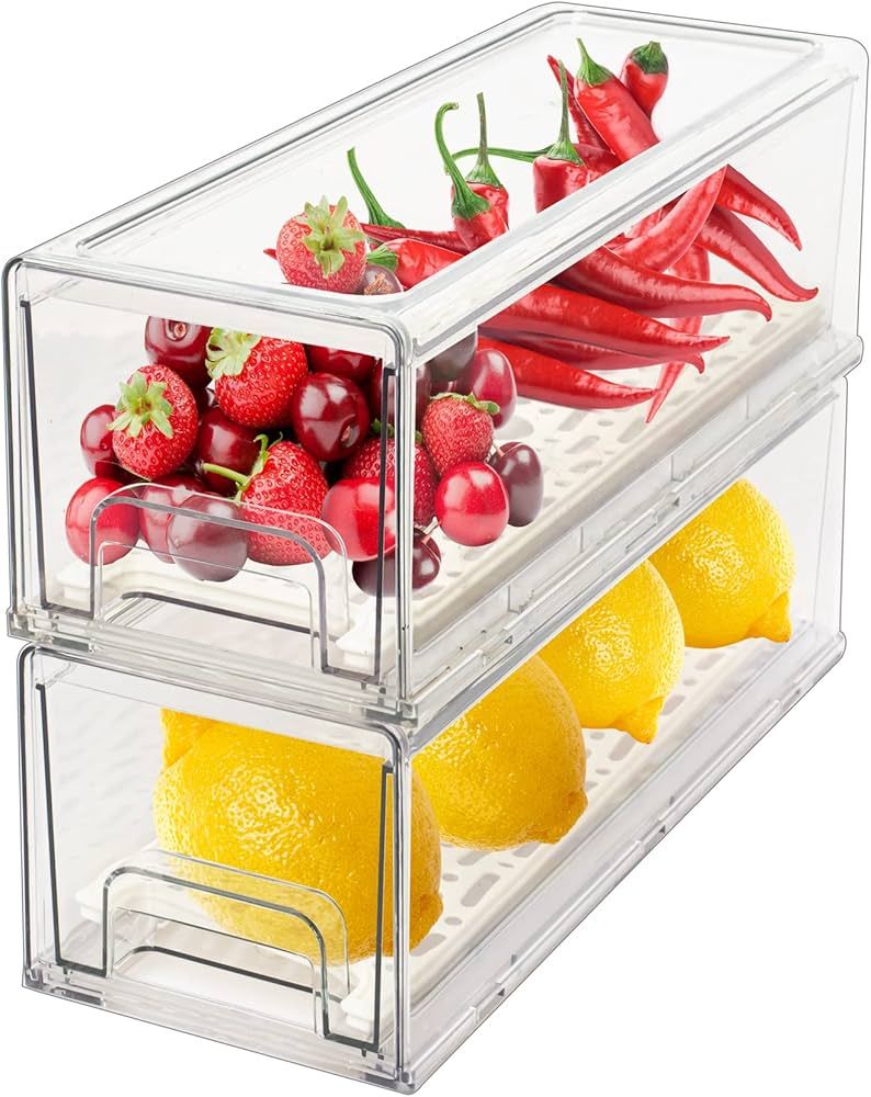 Amazon.com: Mano 2Pack Stackable Refrigerator Drawers Pull Out Clear Fridge Drawer Organizer Bins... | Amazon (US)