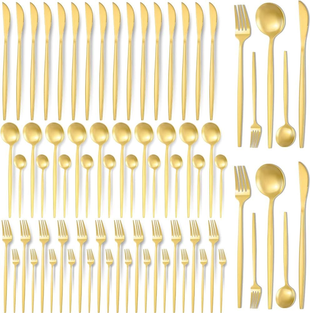 60 Pieces Stainless Steel Tableware Set Silverware Set Flatware Cutlery Set Utensils Set Spoon Fo... | Amazon (US)
