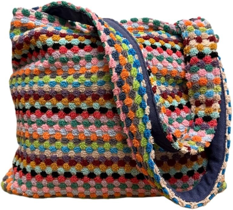 Large Boho Beach Tote Bag Handwoven Turkish Cotton Multicolor Summer Shoulder Bag Made for Travel... | Amazon (US)