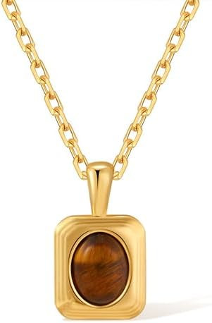 Jean Beau Gold Stone Pendant Necklaces for Women, Chunky Gemstone Dangle Necklace Wedding Prom Fa... | Amazon (US)