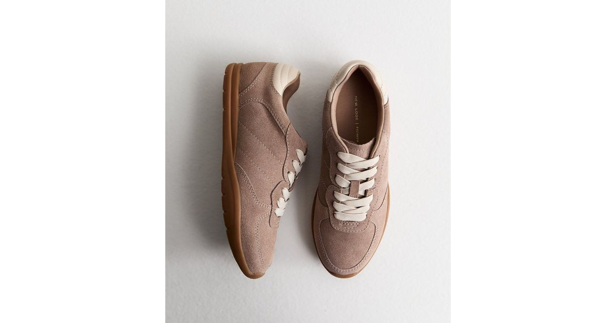 Premium Real Leather Mink Suede Lace Up Trainers | New Look | New Look (UK)