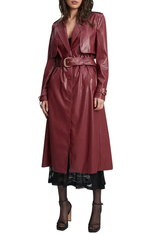 Bardot Faux Leather Trench Coat in Burgundy at Nordstrom, Size Small | Nordstrom