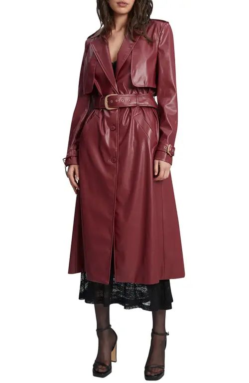 Bardot Faux Leather Trench Coat in Burgundy at Nordstrom, Size Small | Nordstrom