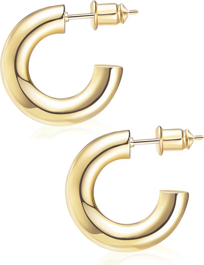 Amazon.com: Wowshow Chunky Gold Hoop Earrings, Small Gold Hoop Earrings for Women 14K Real Gold P... | Amazon (US)