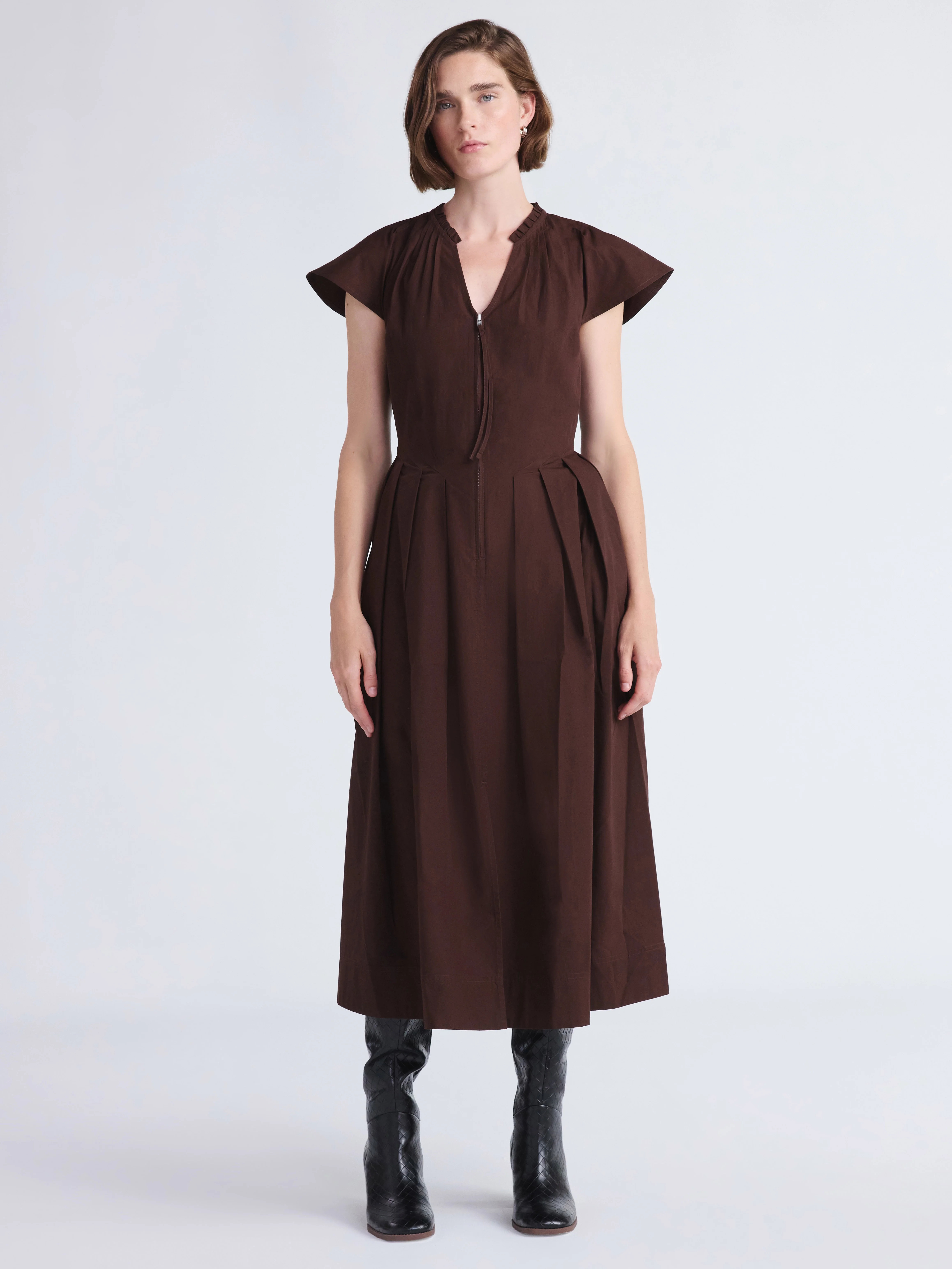 Free Assembly Women's and Women's Plus Zip Front Cotton Maxi Dress with Flutter Sleeves, Sizes XS... | Walmart (US)