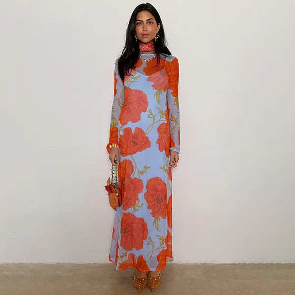 Blue Poppy Aria Mesh Dress | Never Fully Dressed (UK & IE)