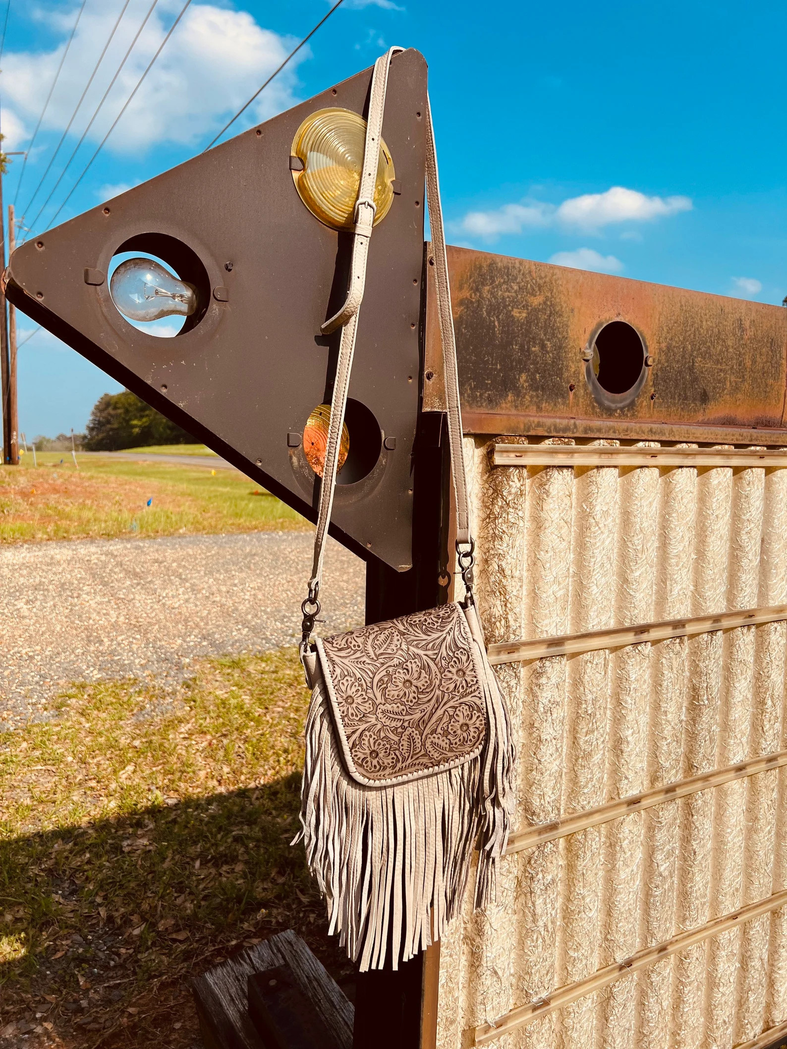 Gray Tooled Leather Crossbody Purse with Fringe | Etsy (US)