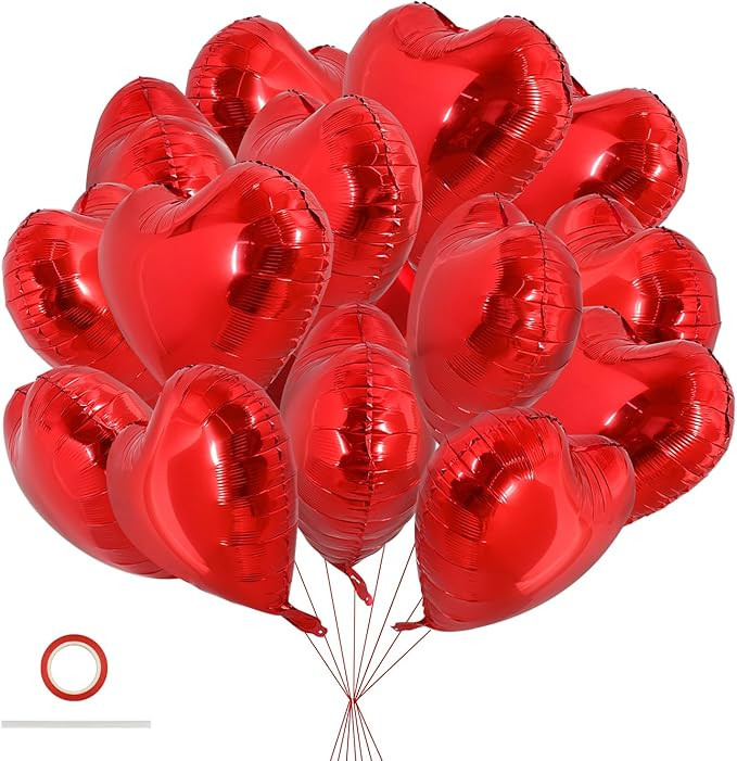TONIFUL 30Pcs 18 Inch Red Heart Balloons Valentine’s Day Heart Shape Foil Mylar Balloons Decora... | Amazon (US)