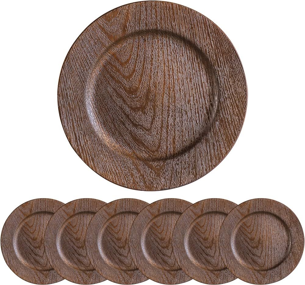 JRHCGH 13" Round Faux Wooden Charger Plate, Antique Plastic Plate Bulk Wedding,Charger & Service ... | Amazon (US)