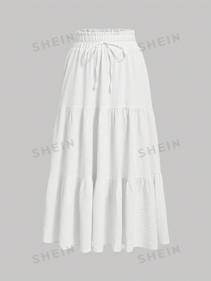 SHEIN MOD Ruffle Skirt Boho Long Skirt Spring Break Paperbag Waist Layered Ruffle Hem Skirt | SHEIN
