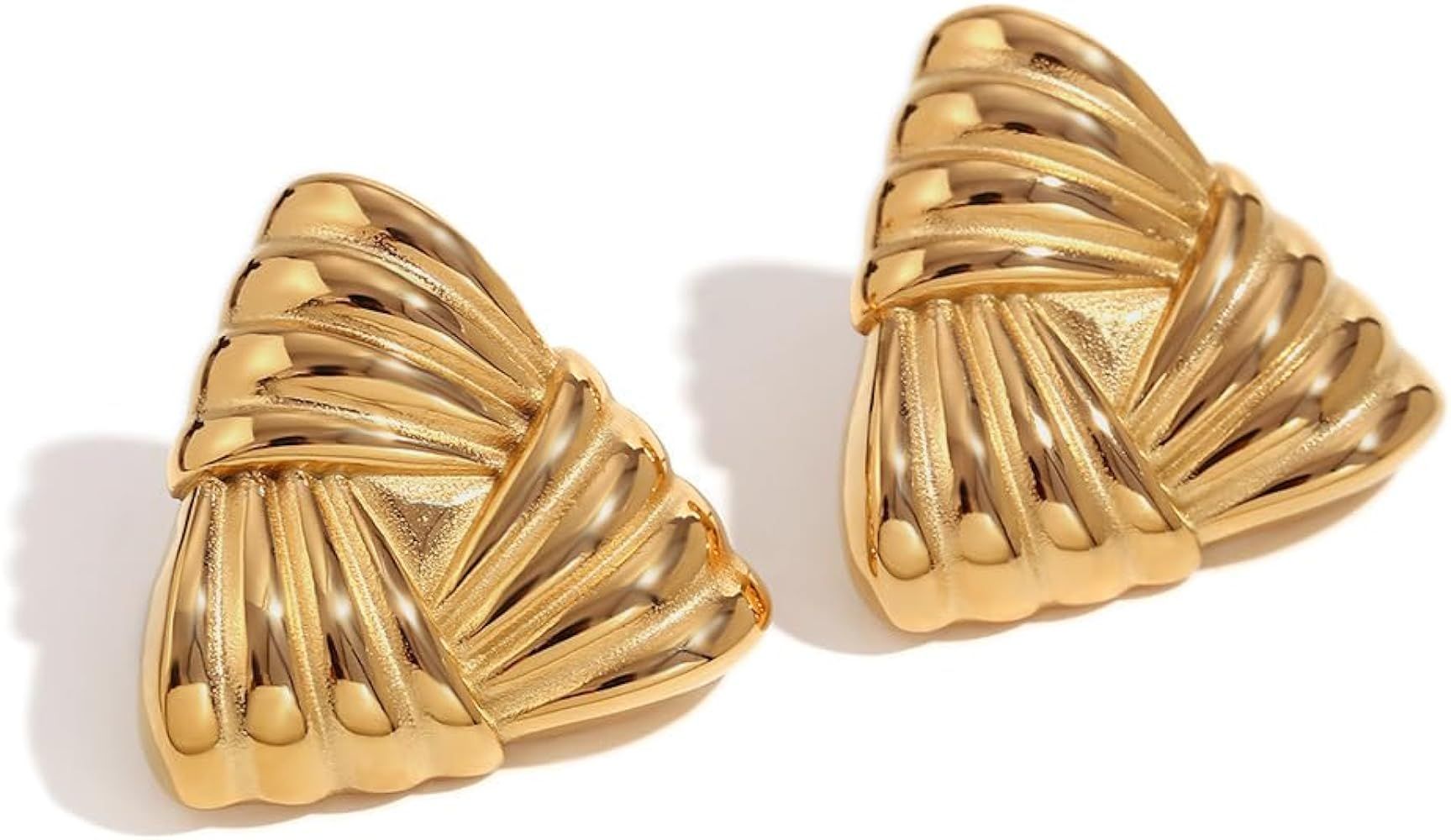 HINSD Striped 18k Gold Earrings Flow Teardrop/Triangle/Petal Shaped Glossy Earrings, Stainless St... | Amazon (US)
