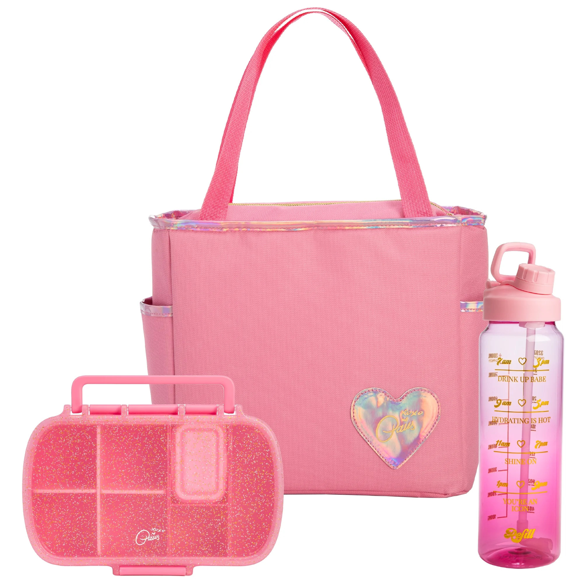 Paris Hilton 3 Piece Insulated Lunch Set, Includes Lunch Tote, Water Bottle, and Snack Box, Pink | Walmart (US)