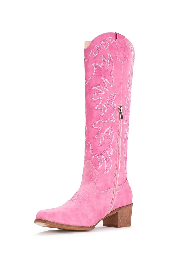 IUV Cowboy Boots For Women Knee High Western Cowgirl Boots Snip Toe Side Zipper Chunky Heel | Amazon (US)