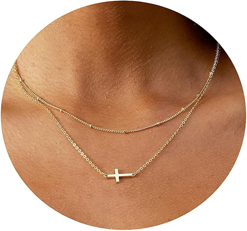 Tasiso Cross Necklace for Women 14K Gold Plated Dainty Layered Cross Paperclip Chain Choker Neckl... | Amazon (US)