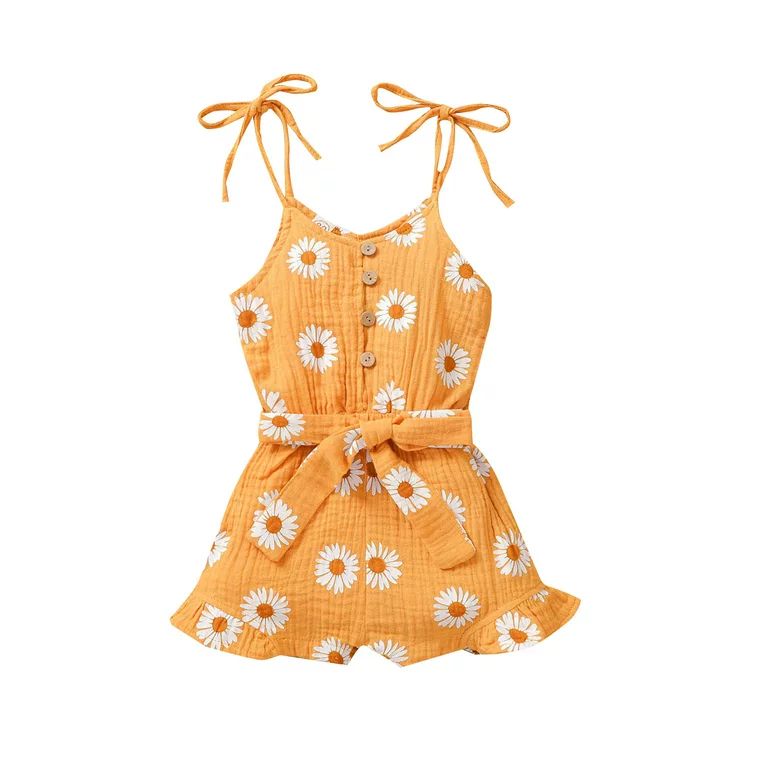 FRSASU Kids Jumpsuit Clearance,Summer Baby Girls Clothes Infant Belt Little Daisy Print Refresh S... | Walmart (US)