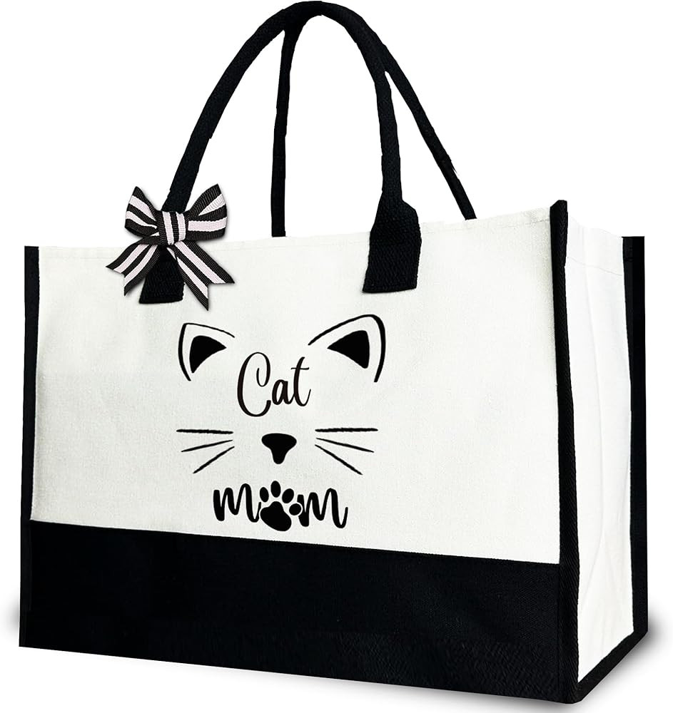 Cat Mom Tote Bag, Cat Lover Canvas Tote Bag for Women, Funny Gift for Cat Lover, 12x17 inch | Amazon (US)