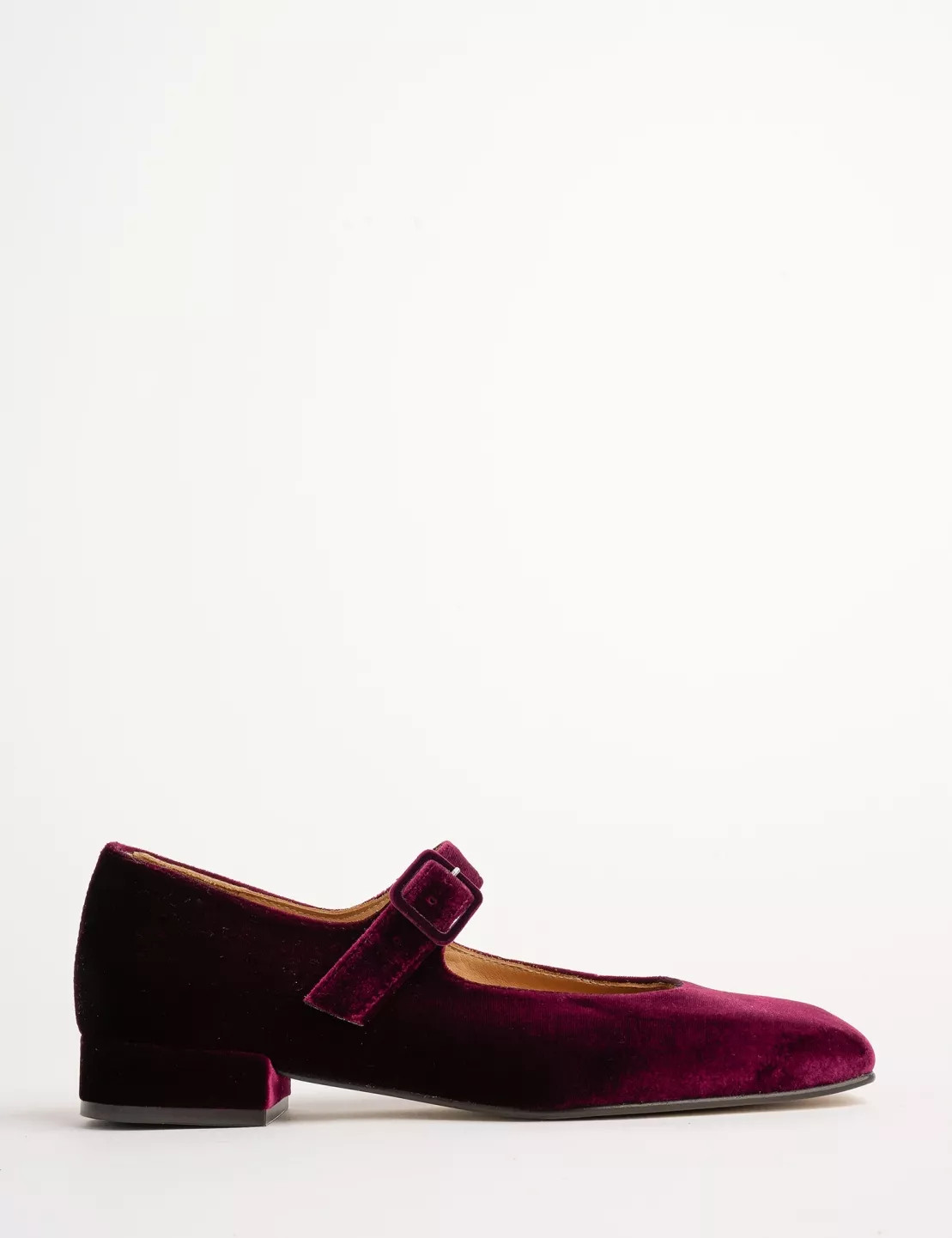 Low Mary Jane Velvet Shoe - Claret | Penelope Chilvers