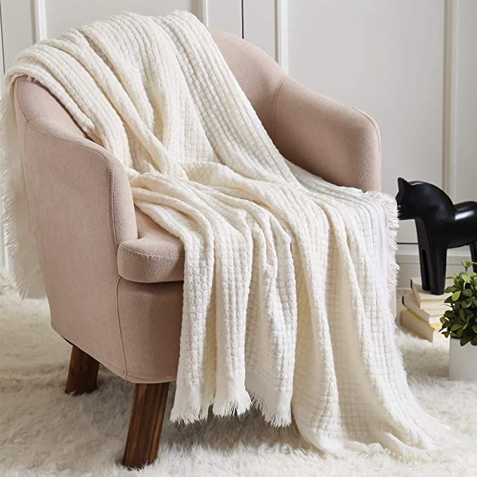 CREVENT Farmhouse Boho Knitted Throw Blanket for Couch Sofa Chair Bed Home Decoration, Soft Warm ... | Amazon (US)