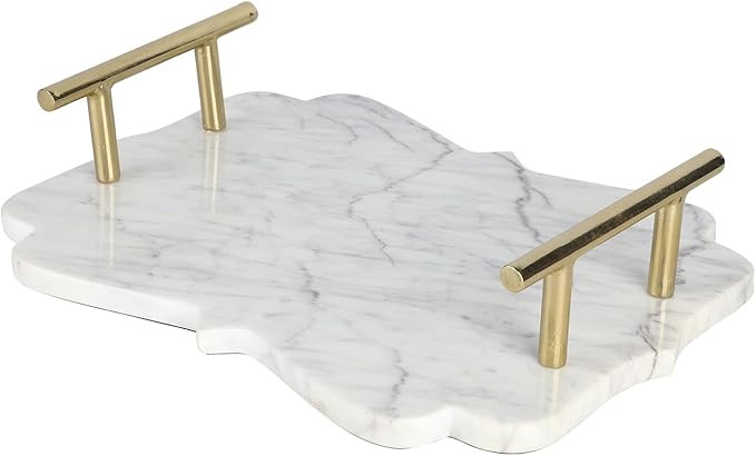 MyGift Deluxe Designer White Marble Modern Shaped Serving Tray with Scalloped Edge and Vintage St... | Amazon (US)