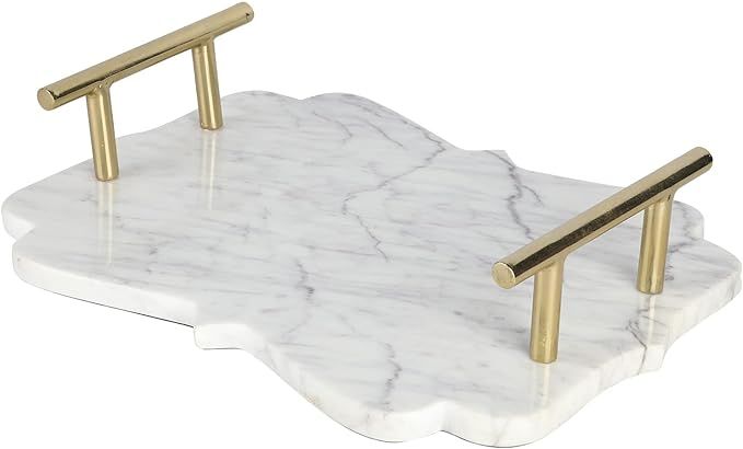 MyGift Deluxe Designer White Marble Modern Shaped Serving Tray with Scalloped Edge and Vintage St... | Amazon (US)
