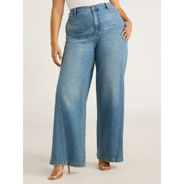 Sofia Jeans Women's Plus Size Diana Palazzo Super High Rise Seamed Jeans, 31.5" Inseam | Walmart (US)