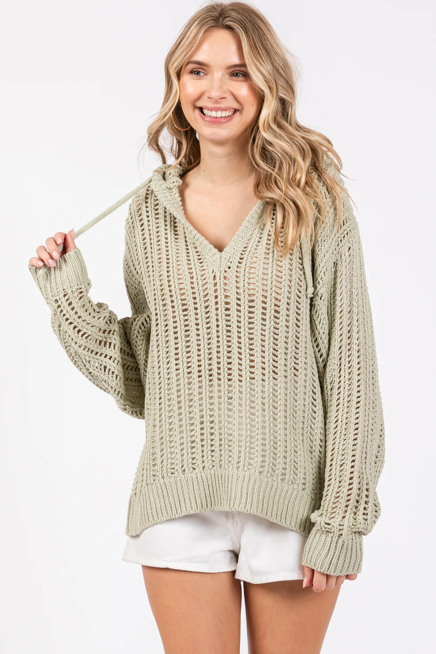 Mint Green Open Knit Hooded Sweater | PinkBlush Maternity
