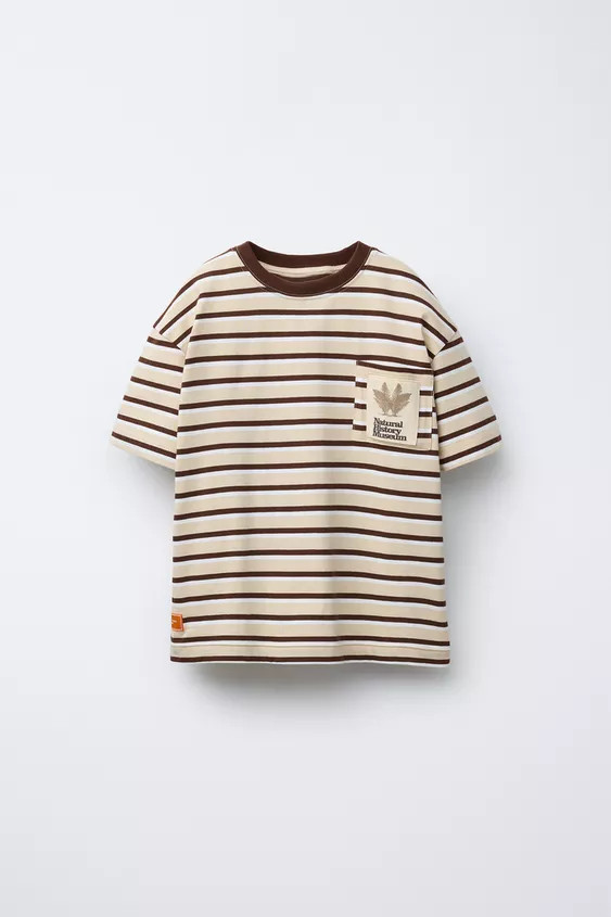Short sleeve T-shirt with a round neck. Patch pocket on the chest with a tree print appliqué. Pr... | Zara UK