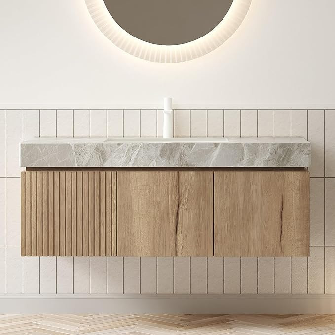 LKTART Floating 48 Inch Bathroom Vanity with Sink, Modern Plywood Wall Mounted Bathroom Storage C... | Amazon (US)