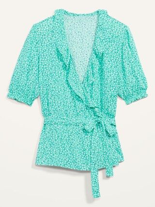 Ruffled Floral-Print Tie-Belt Wrap Blouse for Women | Old Navy (US)