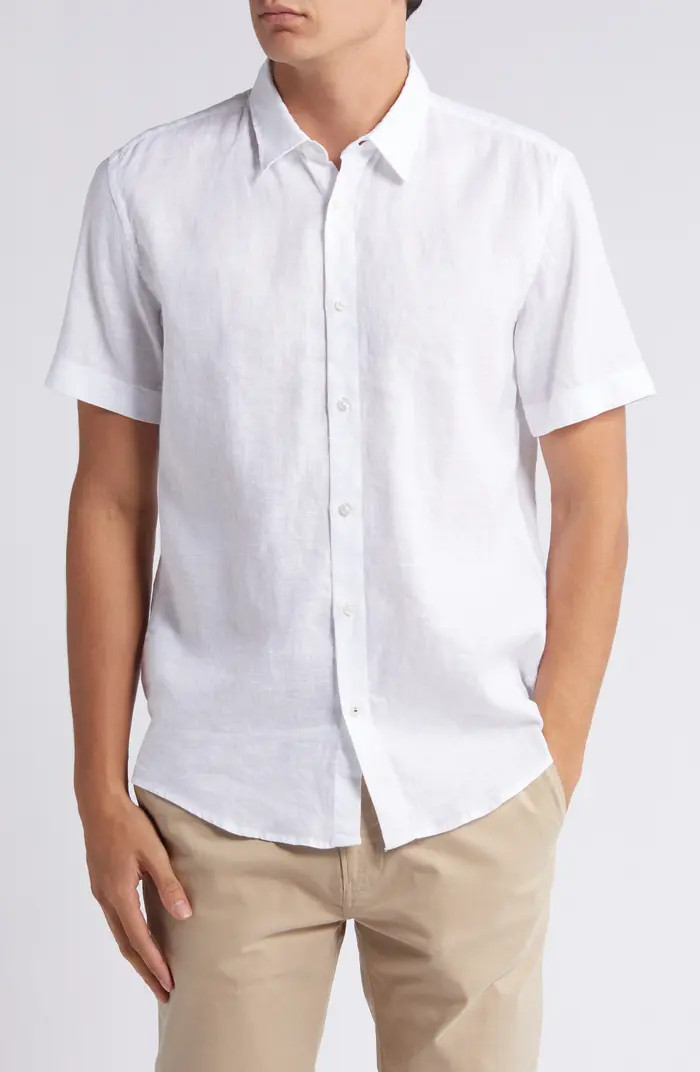 BOSS Roan Short Sleeve Stretch Linen Blend Button-Up Shirt | Nordstrom | Nordstrom