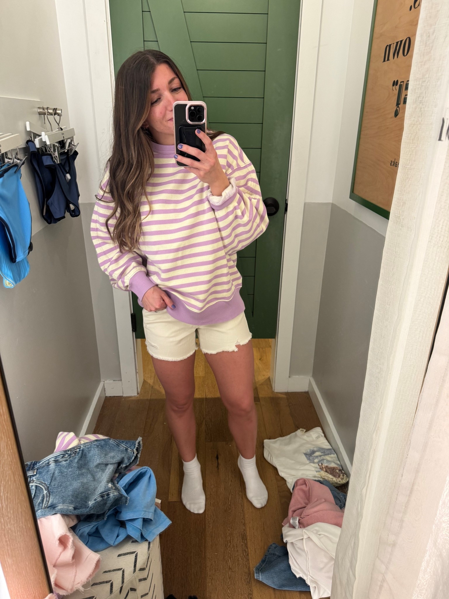 I will never say no to a @Aerie sweatshirt 😍 look at these stripes! 
Wearing an XS in top and shorts

#LTKSeasonal #LTKSaleAlert #LTKootd