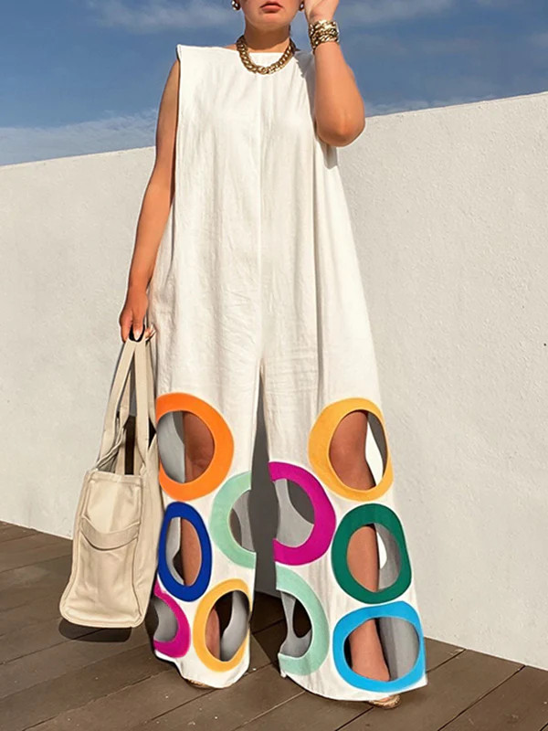 Ekartini Loose Sleeveless Contrast Color Hollow Jumpsuits - BLACK / L | Shop.app
