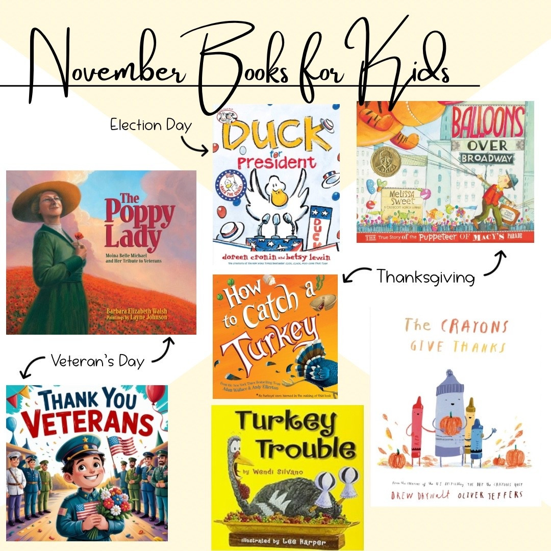 November books for kids. Read alouds. Thanksgiving books. Veterans Day books. Election Day books  

#LTKFamily #LTKKids #LTKHome