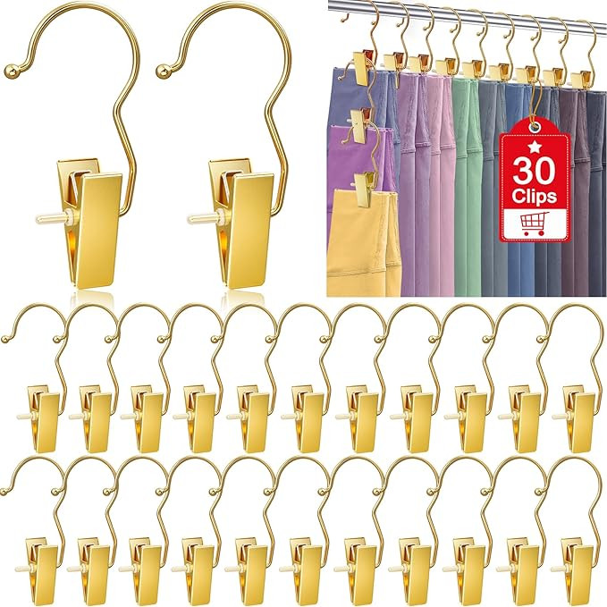 30 Pack Gold Boot Hangers for Closet, Pants Hangers with Clips Portable Travel Hangers Space Savi... | Amazon (US)