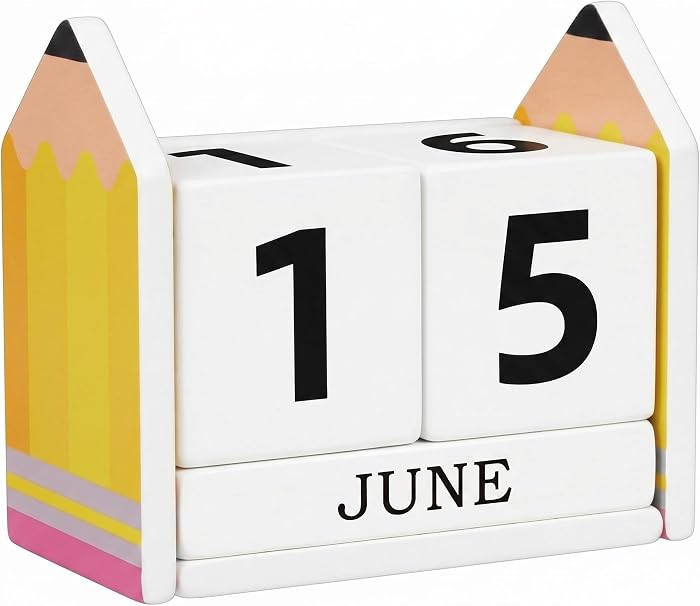 Back to School Teacher Gift Pencil Calendar Block Wooden Perpetual Calendar for Desk Cute Back to School Classroom Decor Month Date Display Block Table Sign End of Year Gift for Teacher Retirement | Amazon (US)