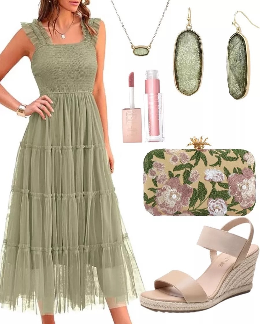 Soft, romantic, and effortlessly put together 💚 This sage green dress is one of those outfits that instantly feels polished without trying too hard.

Sage Green Spring Summer Outfit Inspo
Flowy tiers, delicate textures, and neutral accessories make this the perfect look for spring events, garden parties, brunch dates, or casual weddings. The sage green dress is flattering and breathable, paired with comfy espadrille wedges for all-day wear. Soft pink lip gloss, floral clutch, and muted green jewelry tie everything together for an elevated but wearable vibe.

#sagegreendress #springoutfitinspo #summerdress #gardenpartyoutfit #weddinggueststyle #amazonfashion #neutralstyle #romanticoutfit #effortlessstyle #pinterestfashion 

 