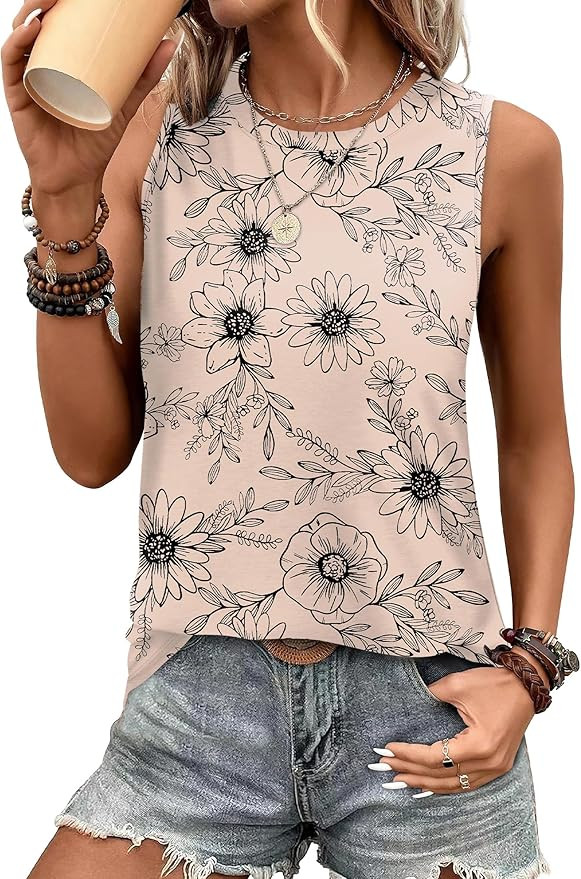 Sampeel Womens Tank Tops Eyelet Loose Casual Summer Tops Crew Neck Basic Sleeveless Shirts Trendy... | Amazon (US)